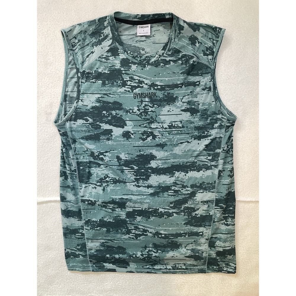 Gymshark Tank Top Camo Shirt Men's Size Large Green Workout Stretch Sleeveless